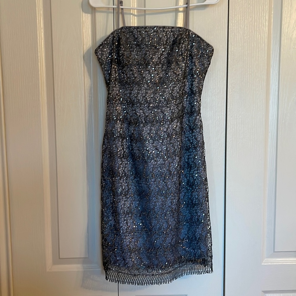 Gently used like new - Adrianna Papell sequin lace dress in gray